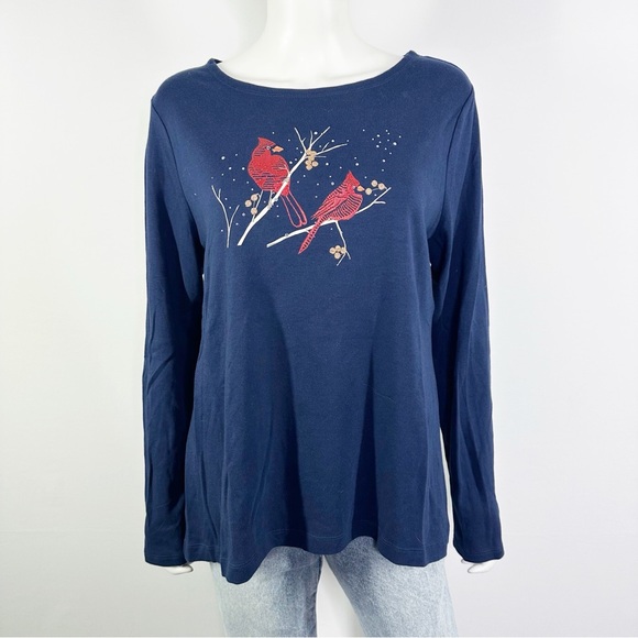 croft & barrow Tops - Croft & Barrow Navy Blue Cardinals T-Shirt Top Size L Casual Holiday Christmas